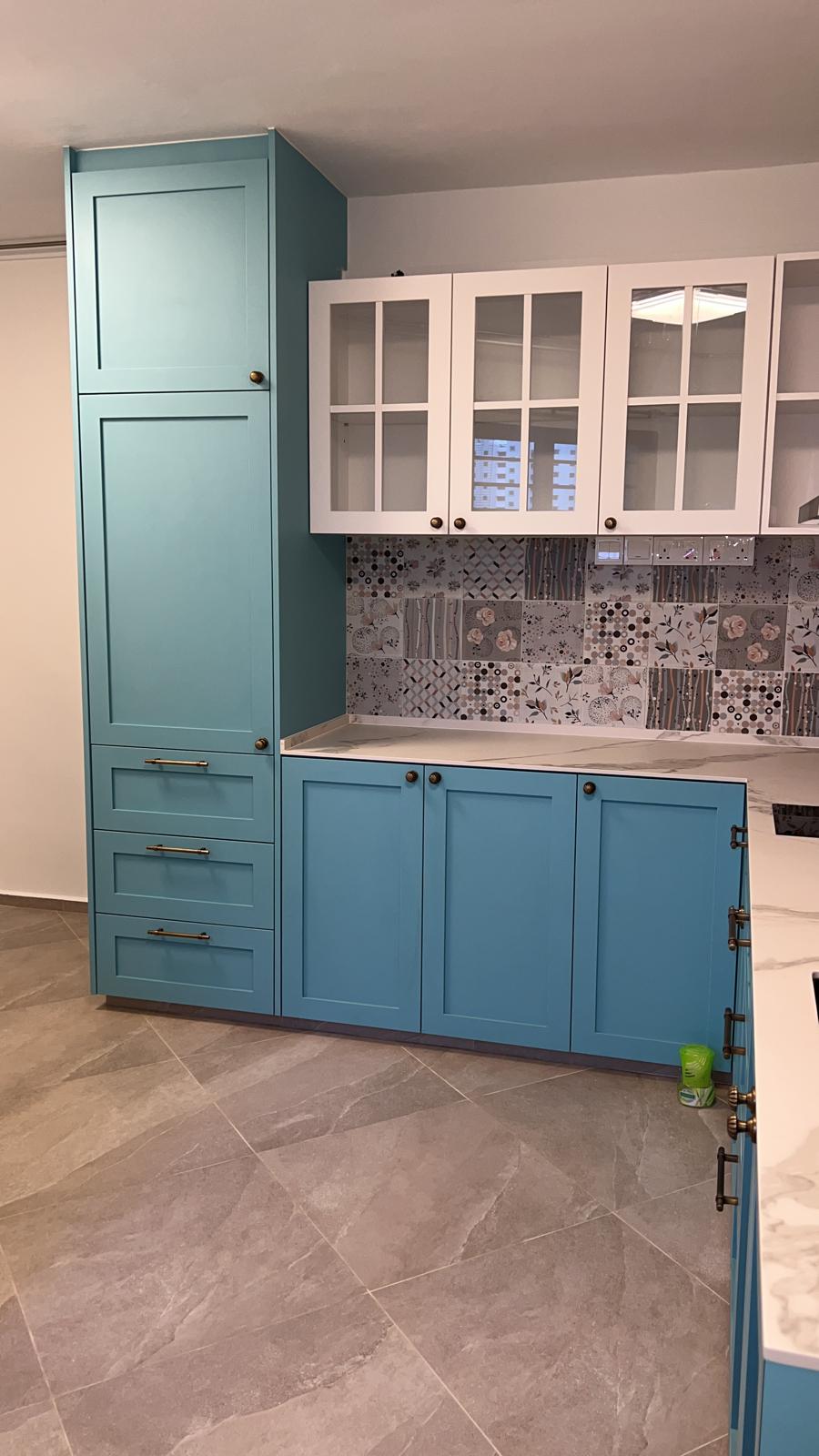 Carpentry work and tiles work and quartz top work in kitchen